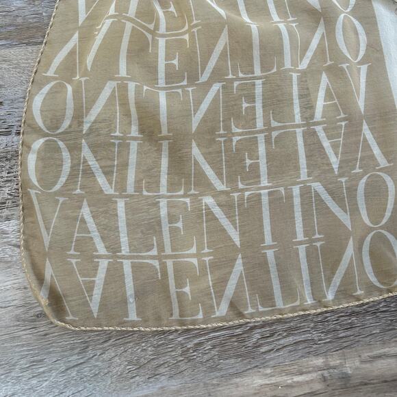 Vintage Valentino Silk Logo Scarf Beige Tan Ombre Wrap Italy 1980s 1990s 26x70 - Picture 3 of 8